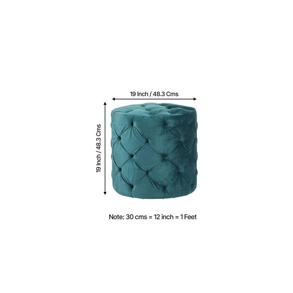 Dallas Solid Wood Ottoman Pouffee in Turquoise Sea Velvet