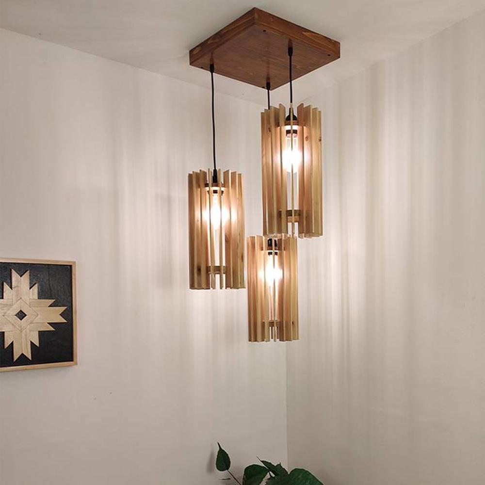 Ventus Beige Solid Wood Cluster Hanging Light - Symplify