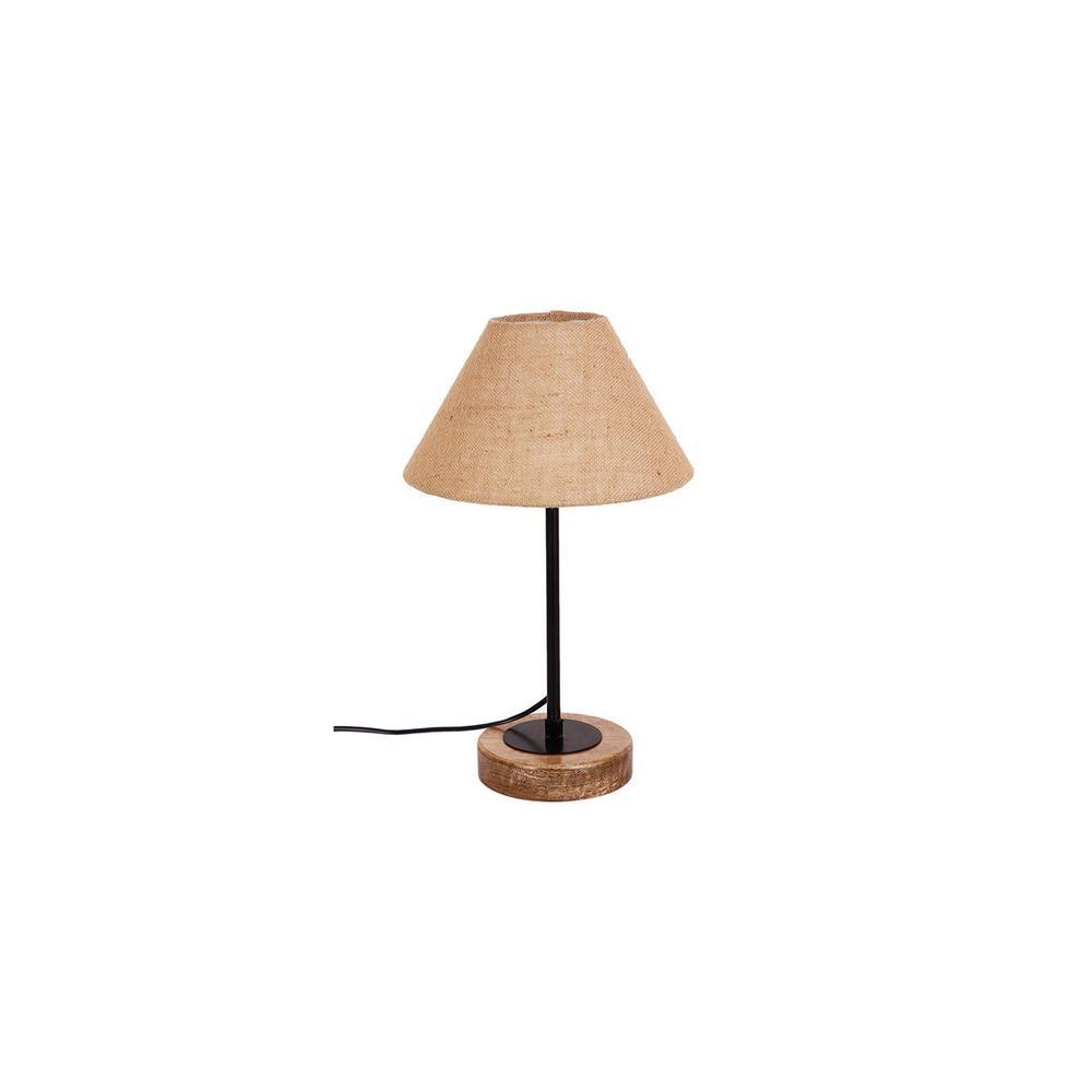 Kylian Beige Natural Fiber Shade Table Lamp with Natural Wood & Iron Base