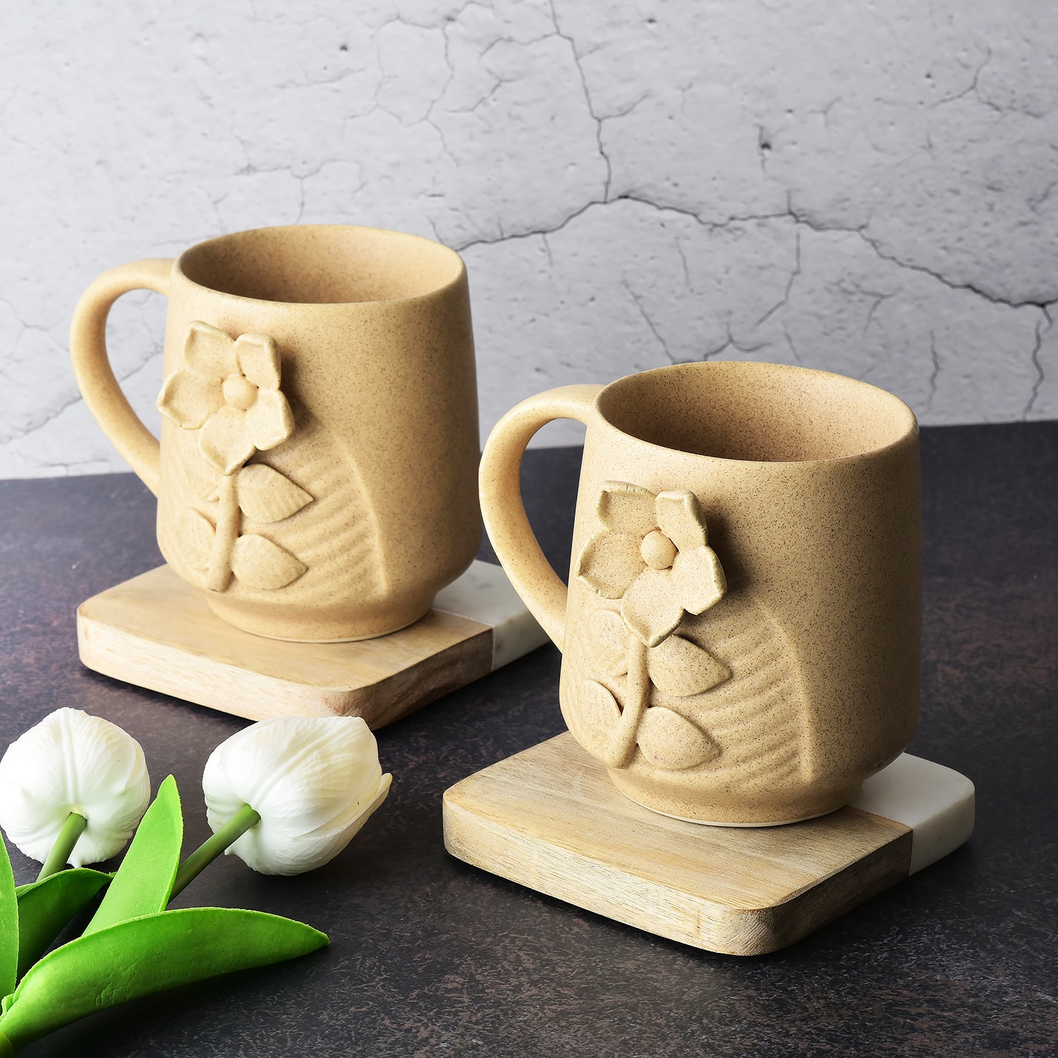 Beige Terra Bloom Modern Ceramic Mug Set - Simply Soho