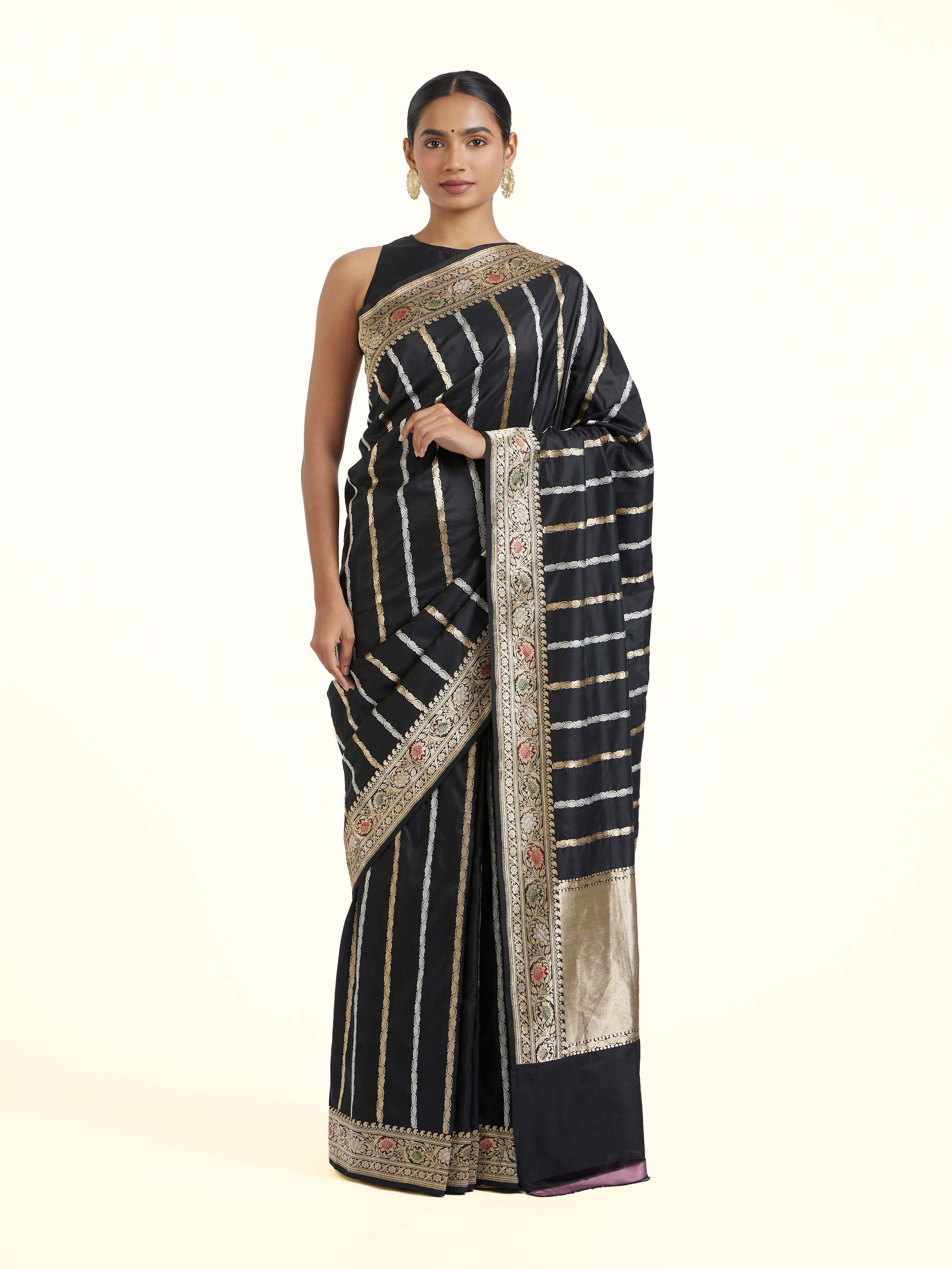 Black Banarasi Kadhwa Silk Saree