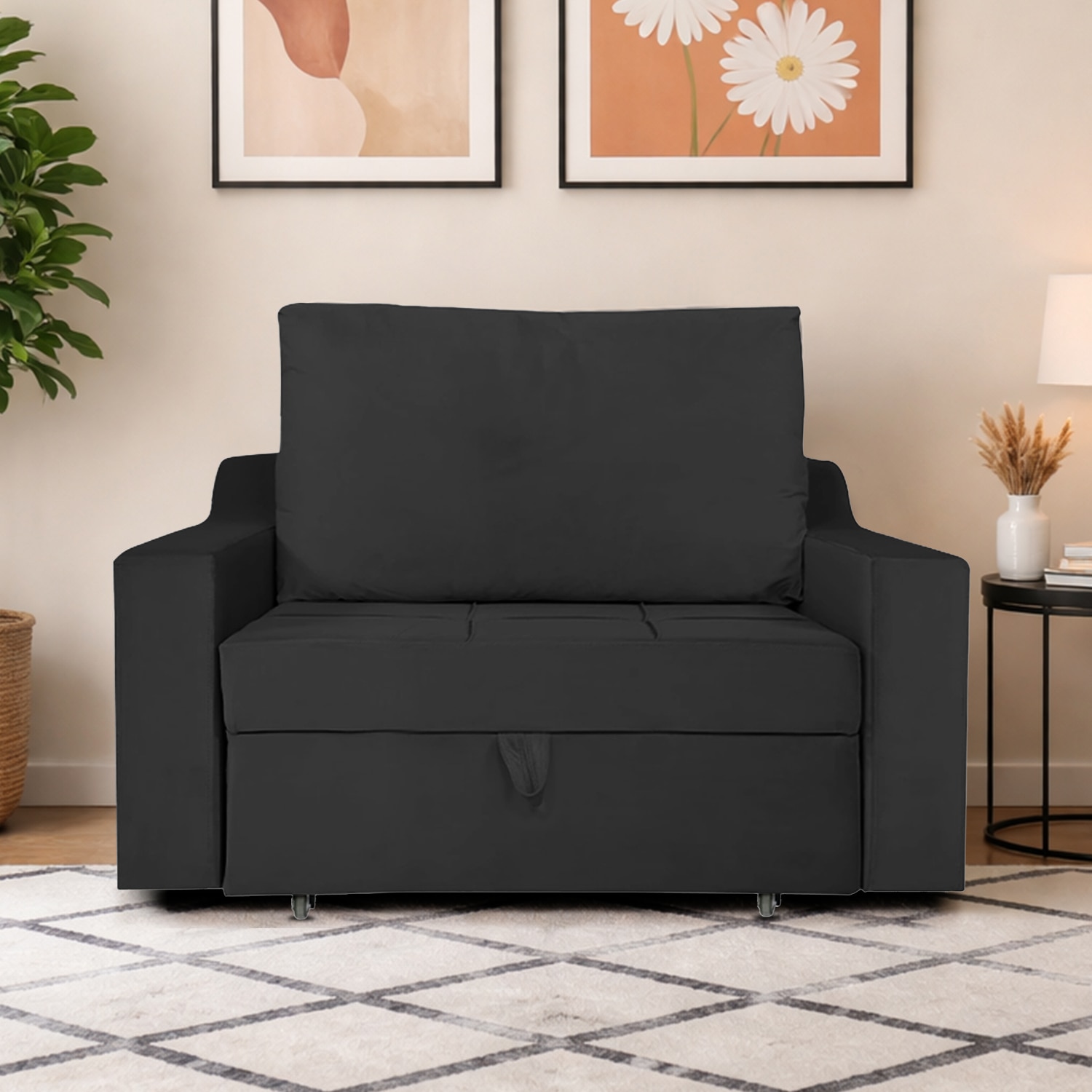 Step  Pull Out Sofa cum Bed  in Black Colour - Home Lifestylez