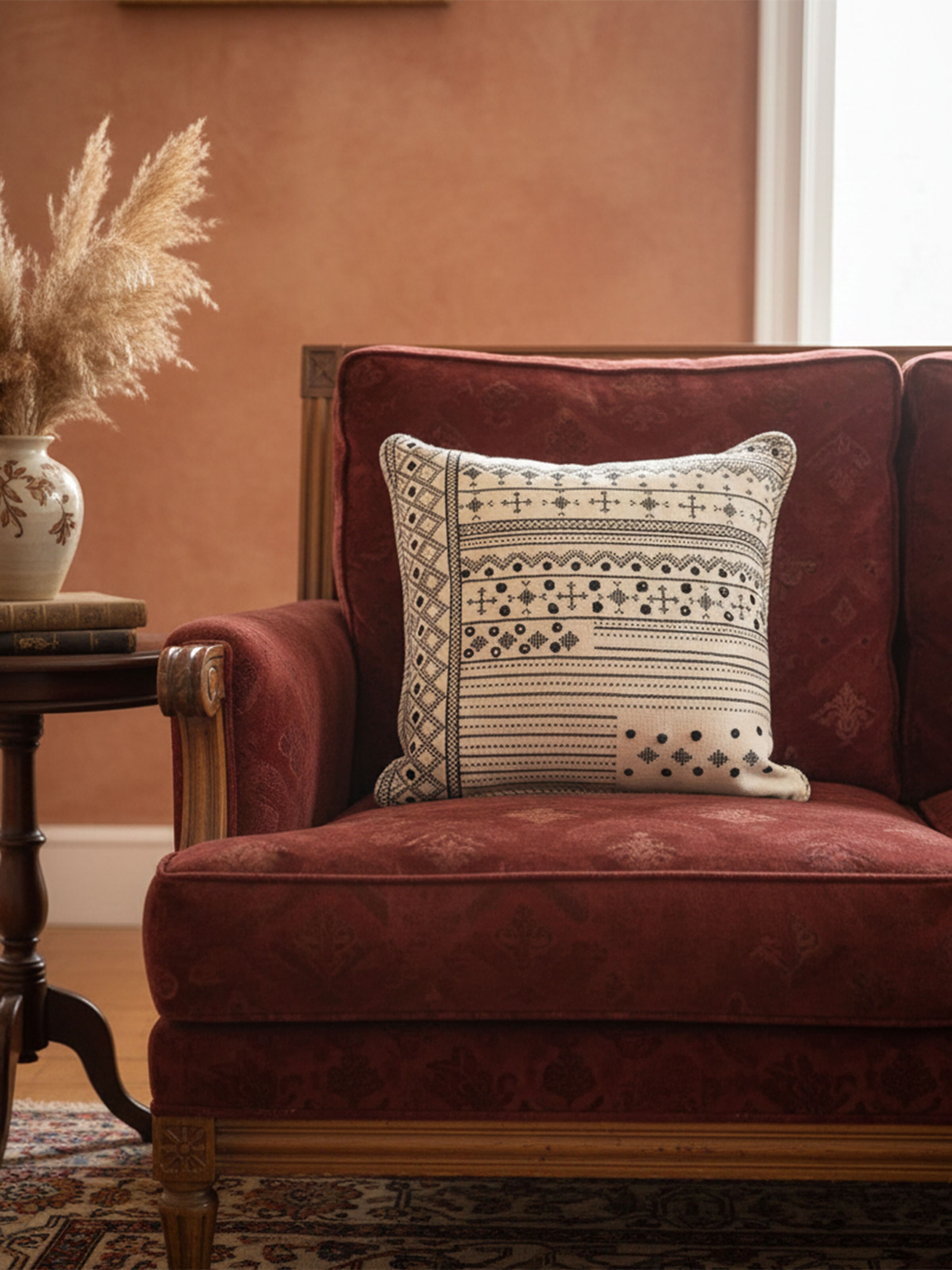 Folk Geo Hand Embroidered Panelled Cushion Cover