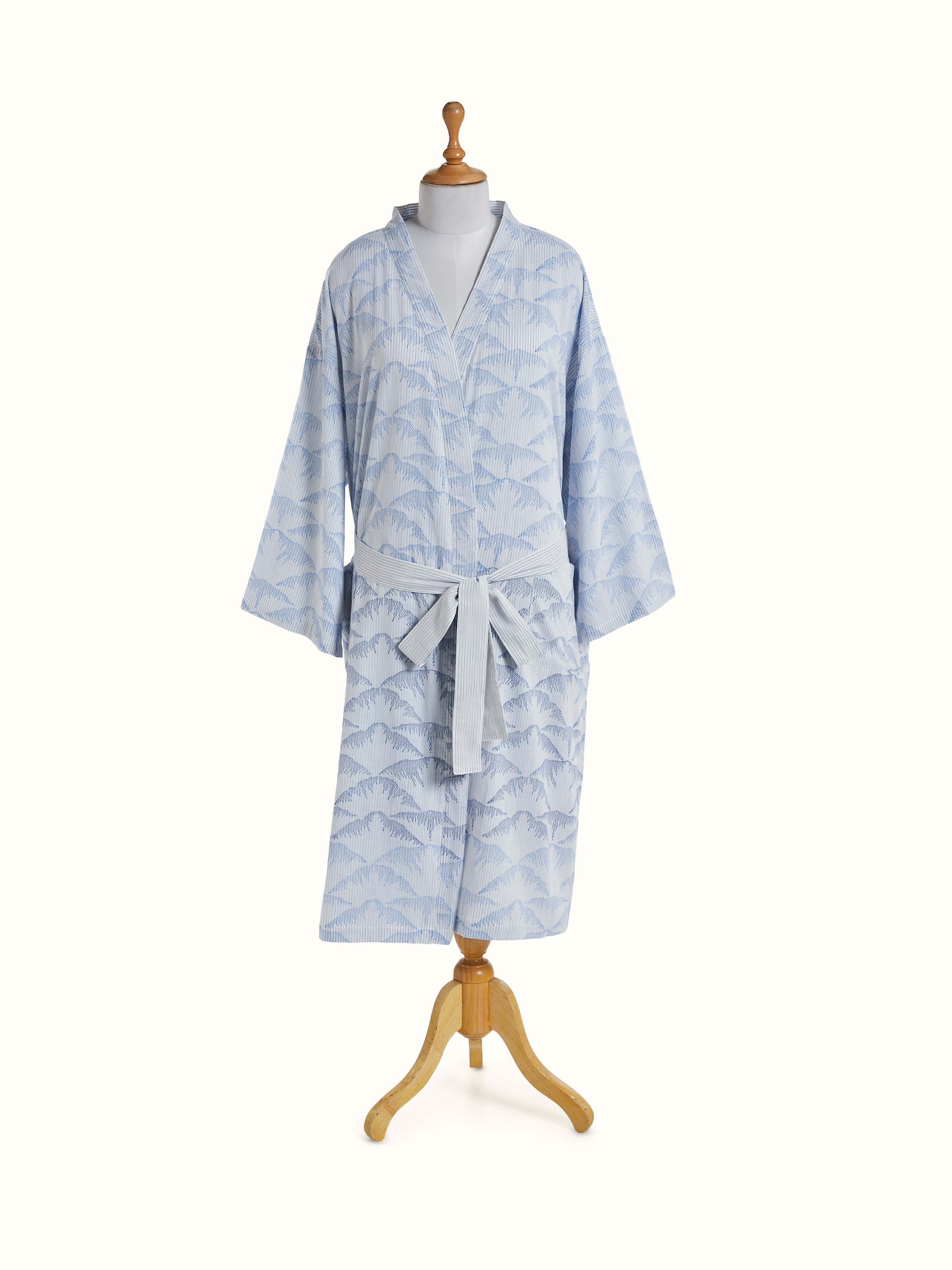 Parvat Indigo Ombre Cotton Sanganeri Block Printed Bathrobe