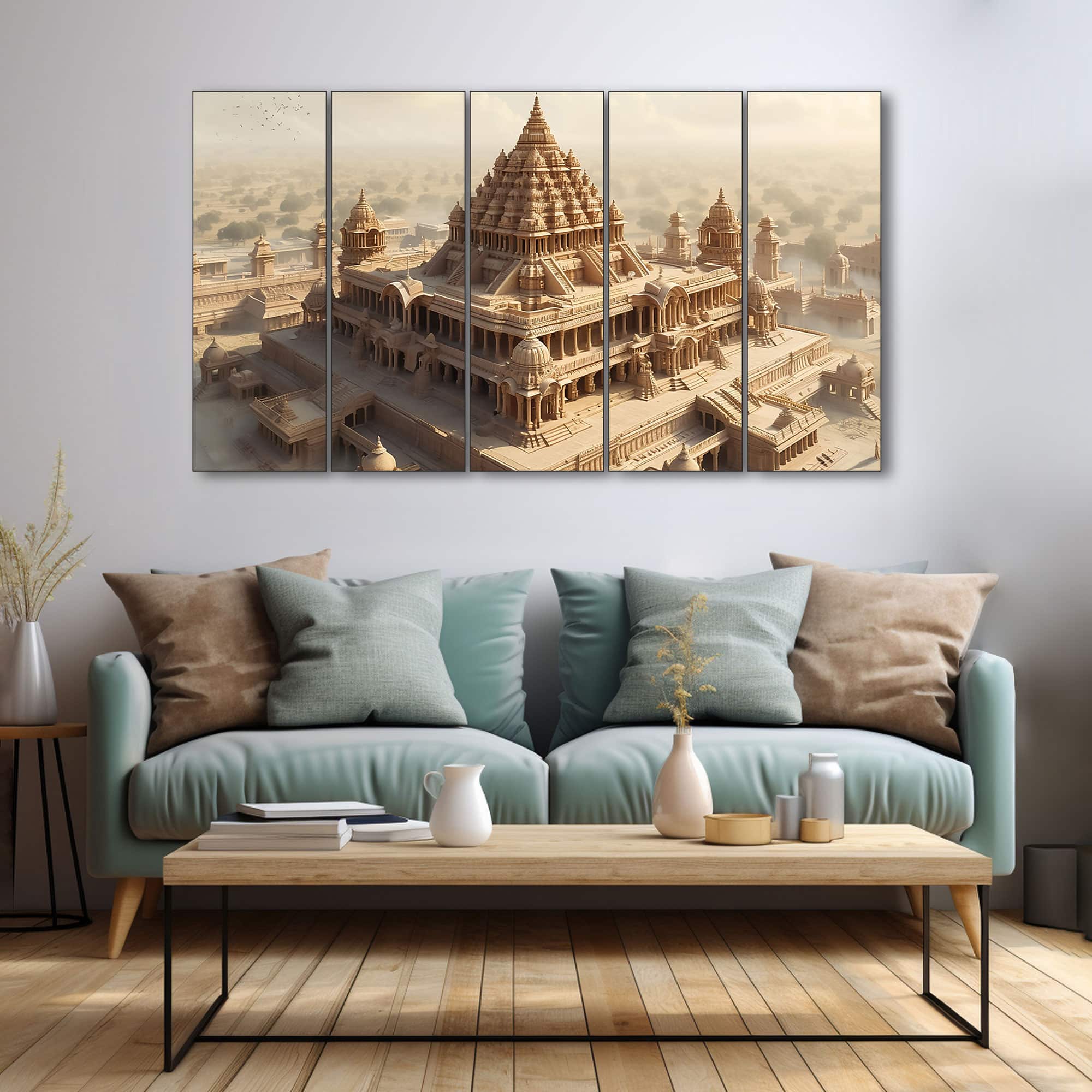 The Castle Decor Ram Mandir Wall Painting Wooden Framed 27x48 Inch (Style 9) - The Castle Decor