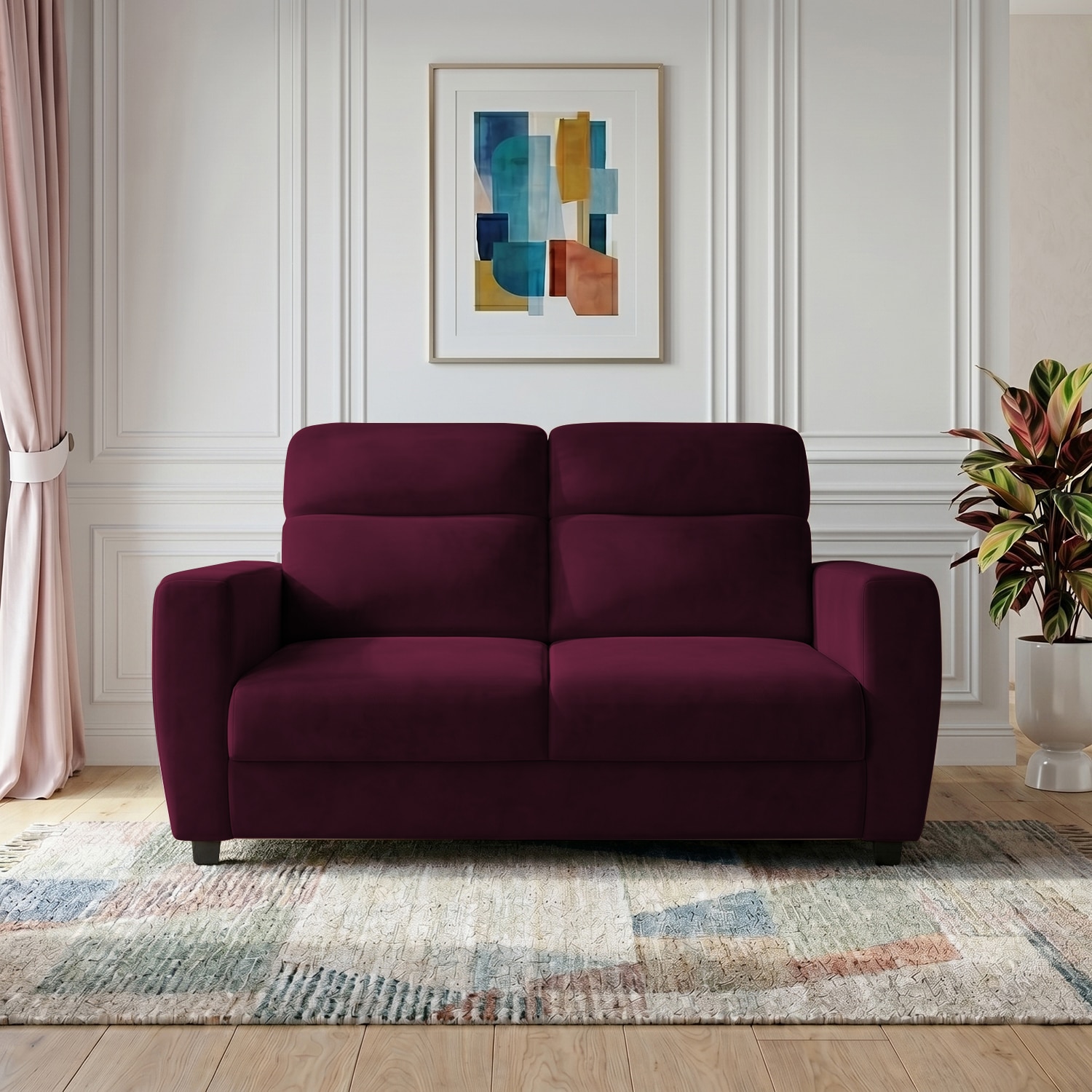Alvaro Velvet 2 Seater Sofa Red wine Color - Home Lifestylez