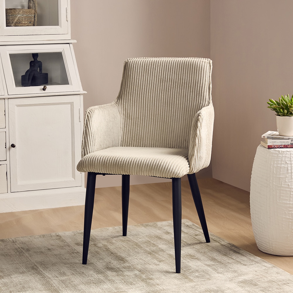 Serenity Fabric Dining Chair in Beige & White Colour - Living Shape