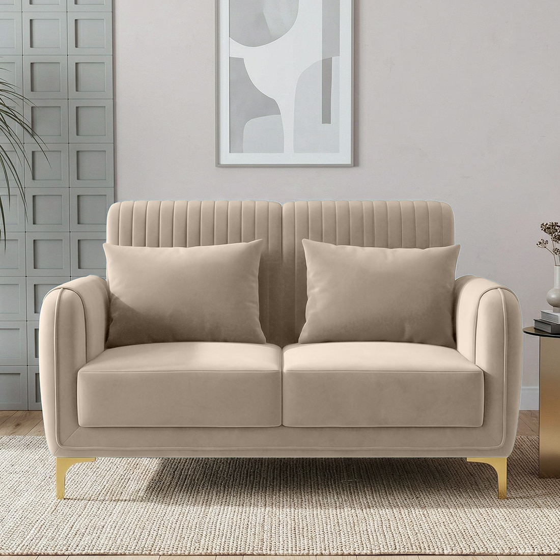 Monly Velvet 2 Seater Sofa Cream Color - Home Lifestylez