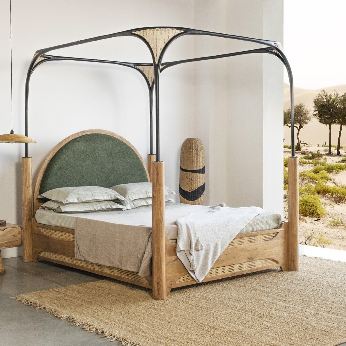 Andaman Narcodam Canopy Solid Wood Queen Bed in Brown Colour - Orange Tree