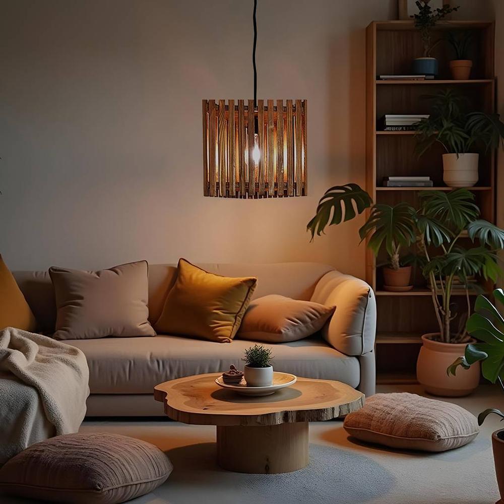 Trikona Brown Solid Wood Single Hanging Light