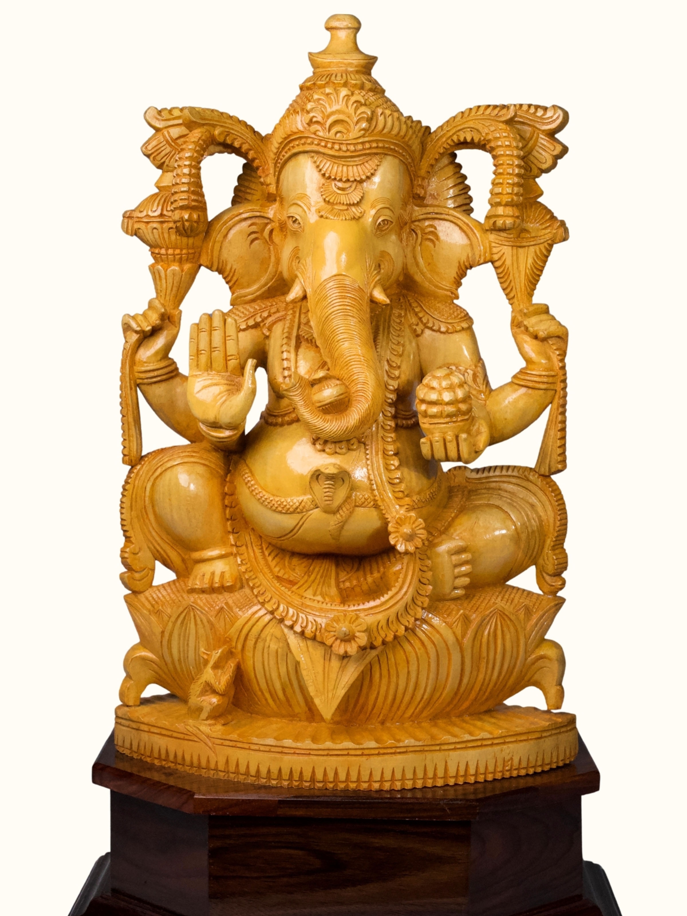 Wood Carved Ganesha Idol