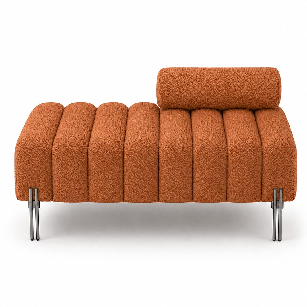 Doe Buck Luxury Boucle Accent Lounge Chair in Rust Colour with Black Metal Legs - Doe Buck