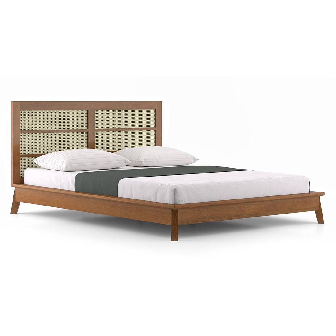 Fujiwara Solid Wood King Size Bed In Amber Walnut Finish