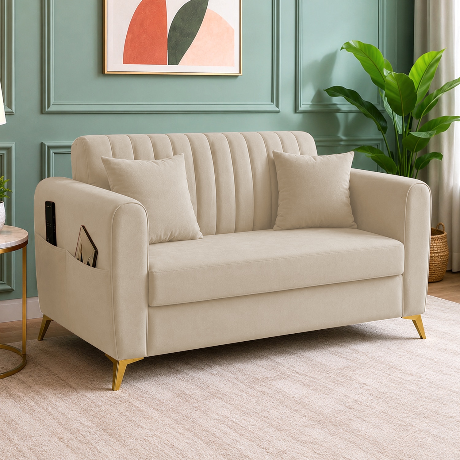 Daraco Velvet 2 Seater Sofa in Cream Color - Home Lifestylez