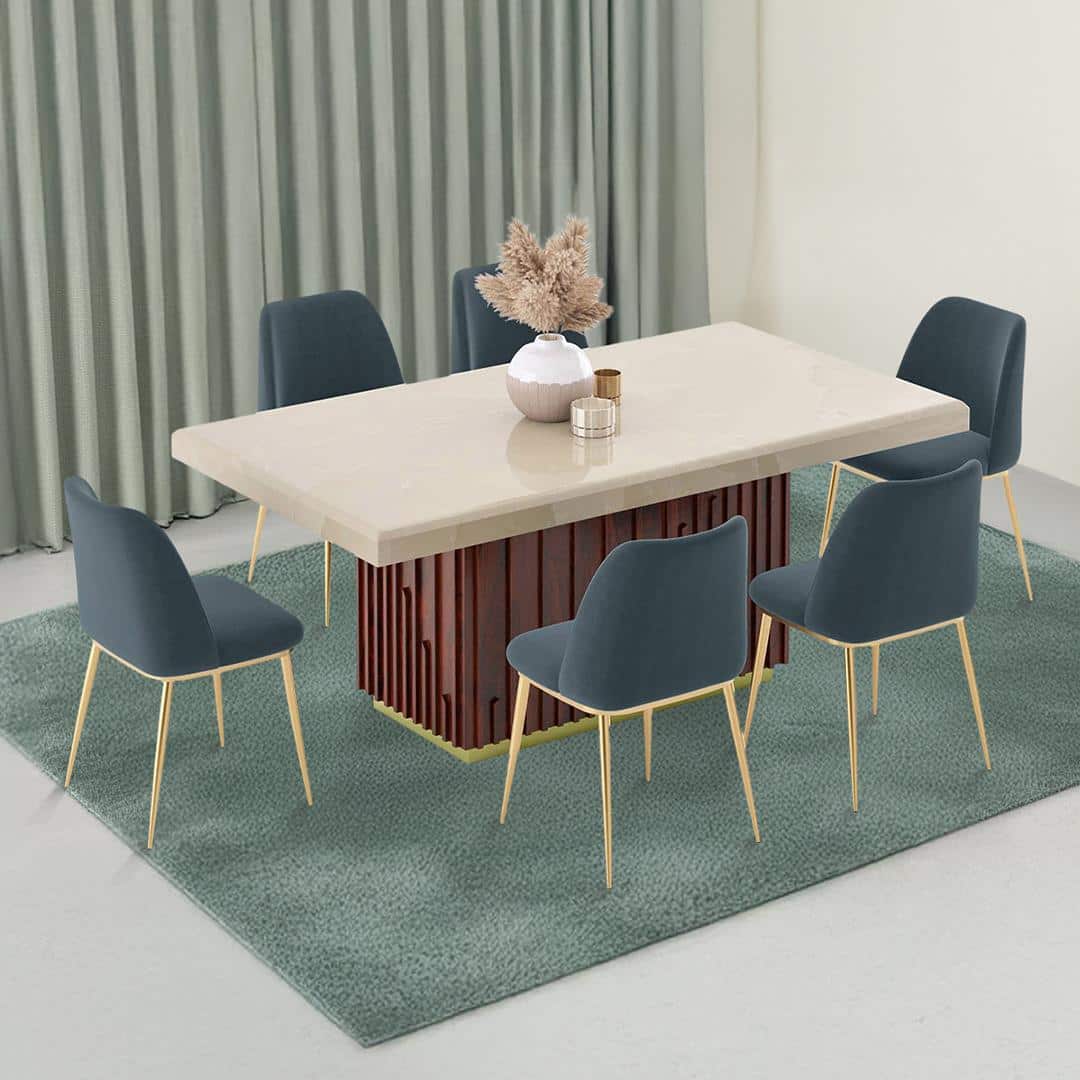 Gabriele Onyx 6 Seater Pedestal Dining Table With Set Of 6 Olivia Dining Chairs