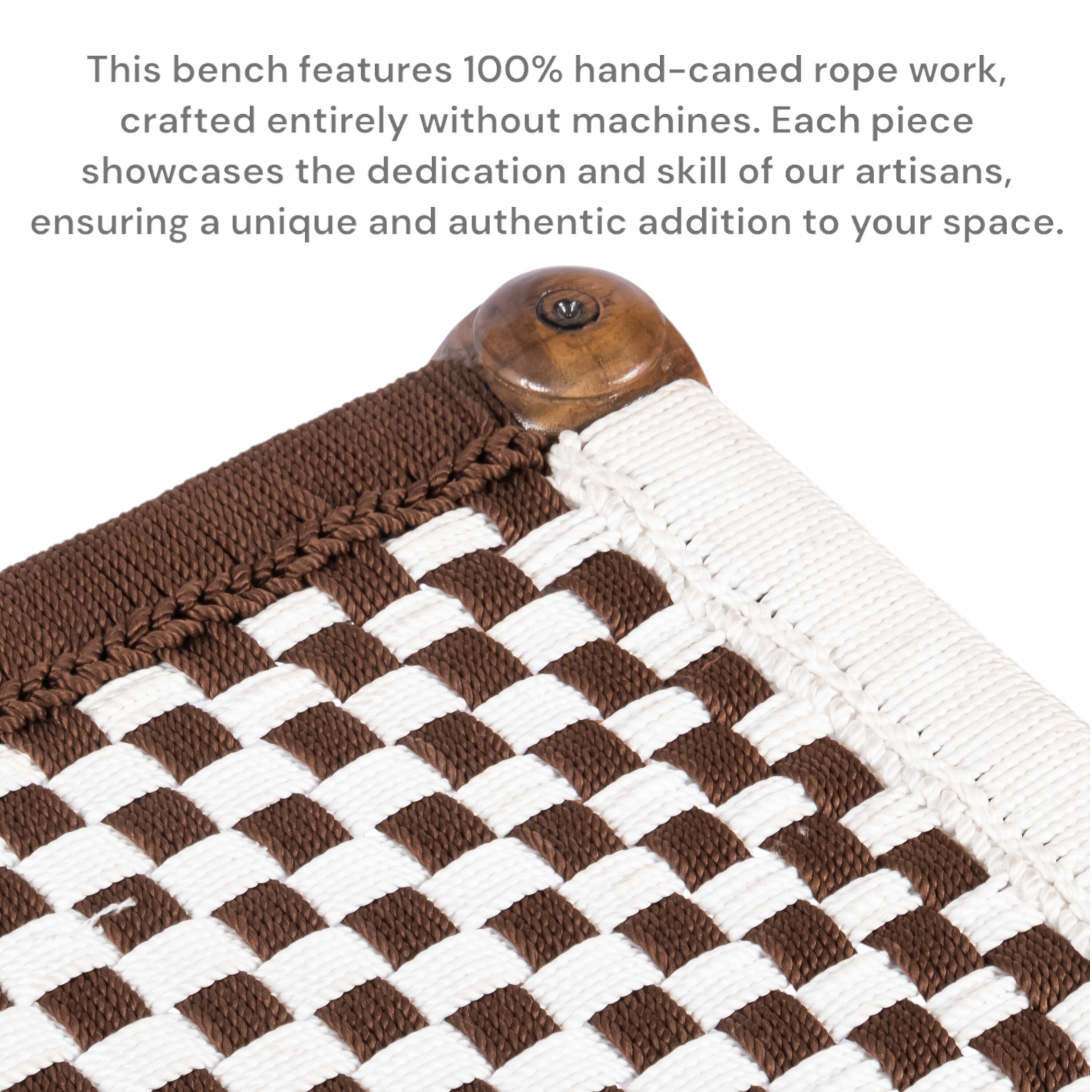 Riaza Sheesham Wood Vintage Set of 2 Foot Stools in Brown & White Rope Canning