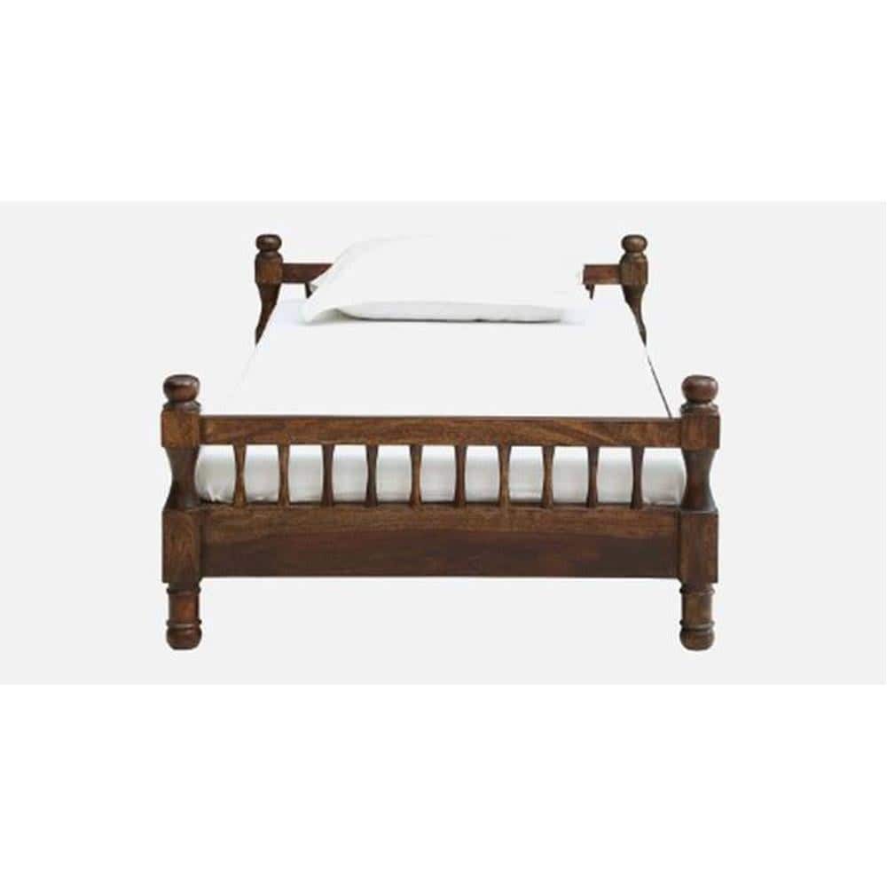 Wood Solid Wood Single Size Non Storage Bed In Provincial Teak Finish
