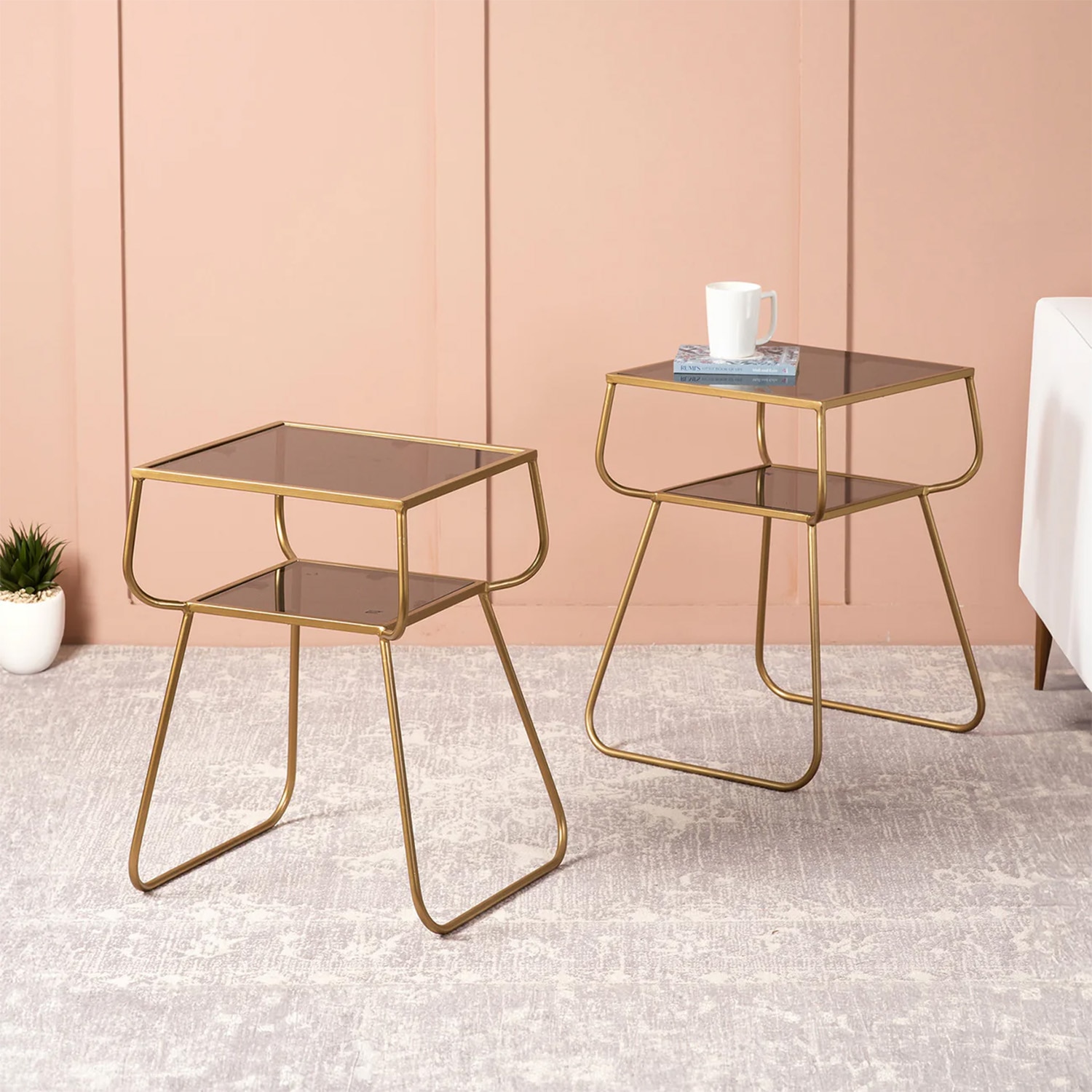 Contemporary Metallic tiered End Table in Gold Color Set of 2 - Nestroots