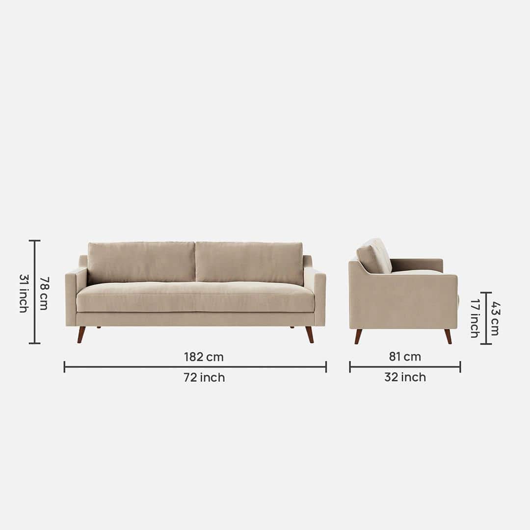 Reiti Velvet 3 Seater Sofa in Cream Colour