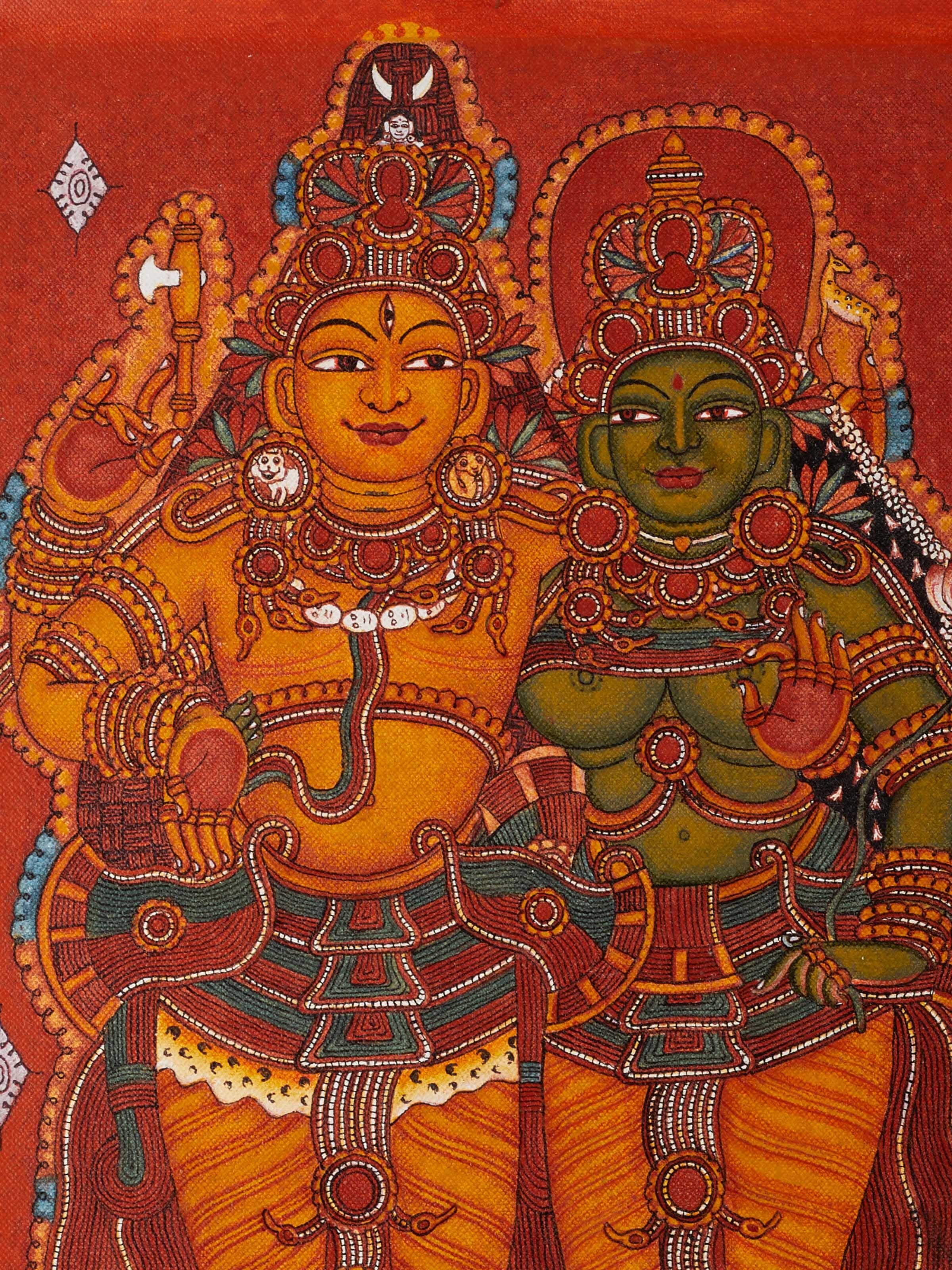 Side view of Parvathi Kerala mural painting highlighting the rich textures and traditional craftsmanship