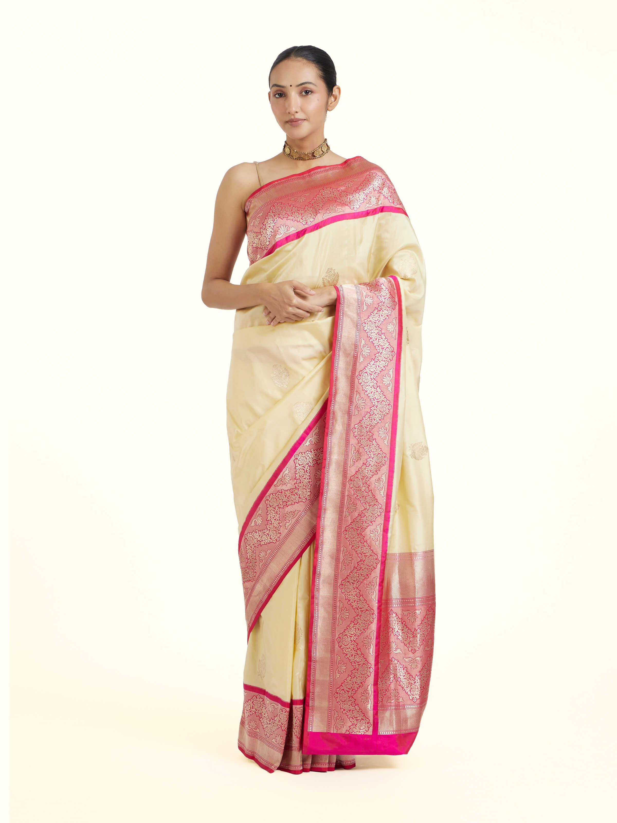White Banarasi Kadhwa Silk Saree