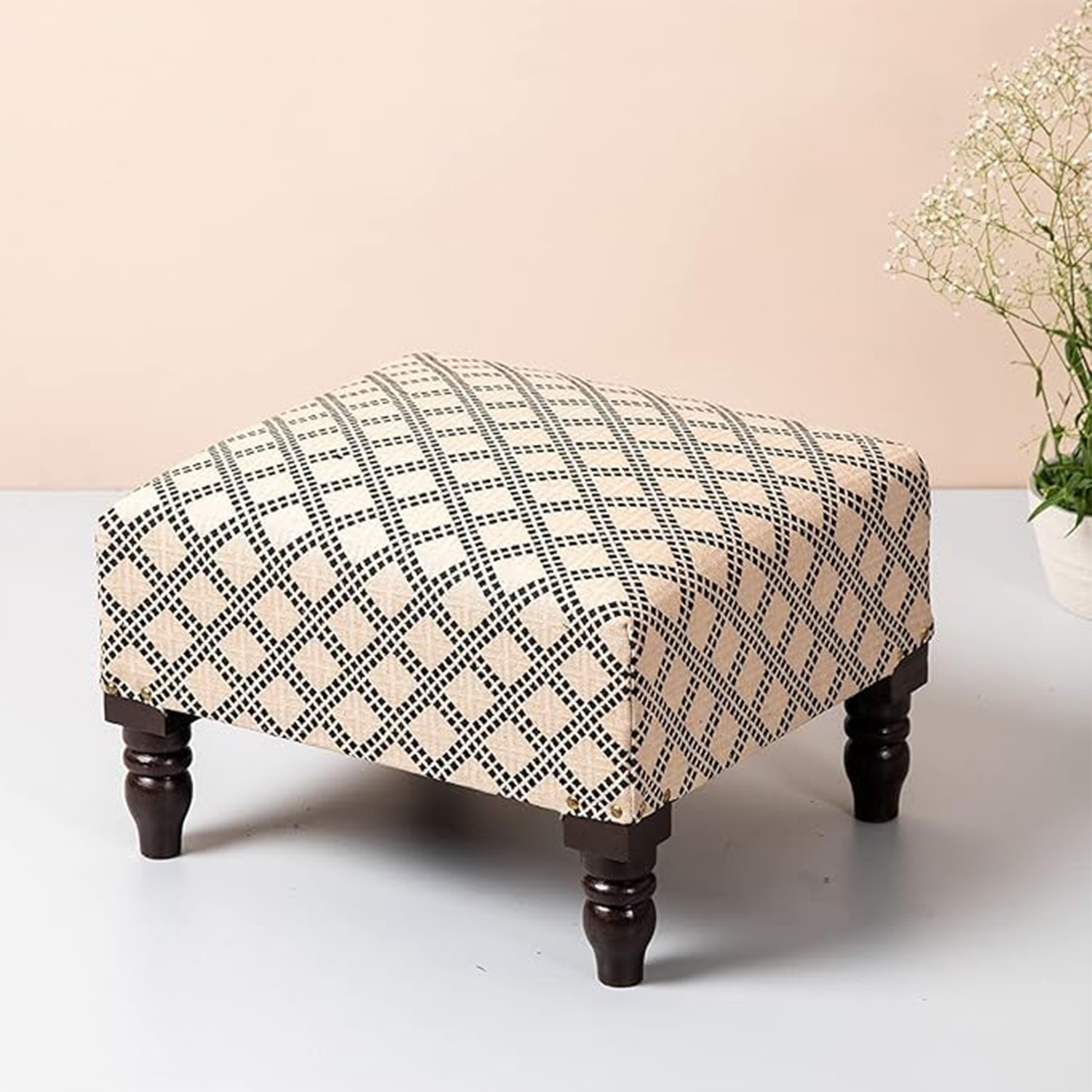 Quad Jacquard Wooden Footrests in Cream Color