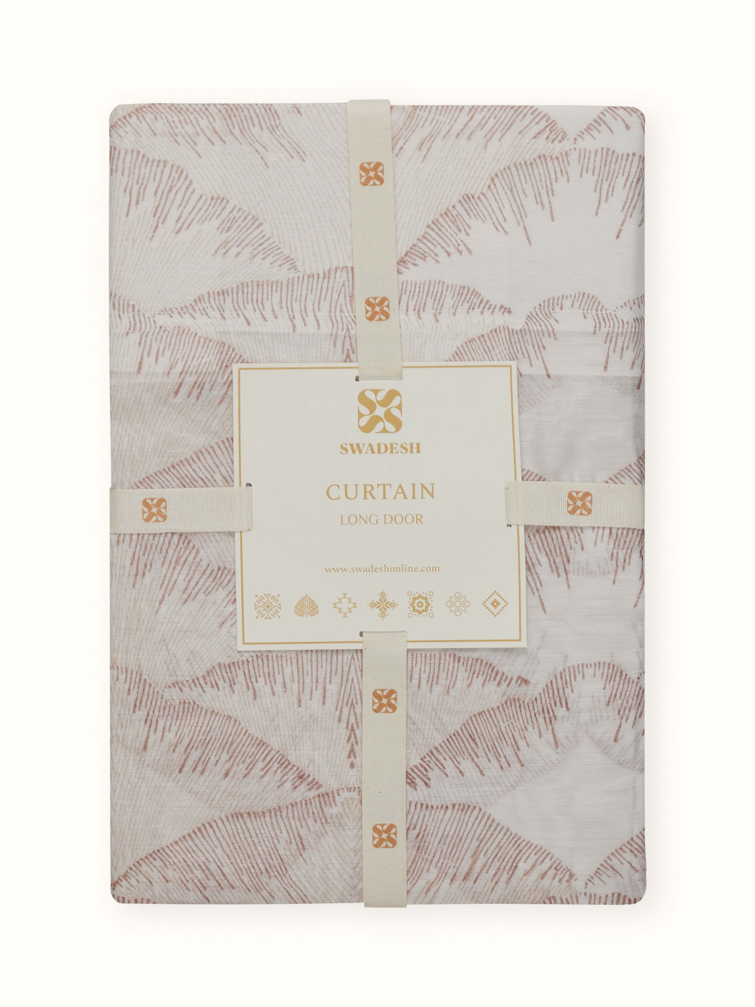 Parvat Beige Cotton Silk Sanganeri Hand Block Printed Curtain, Long Door (9 Ft)