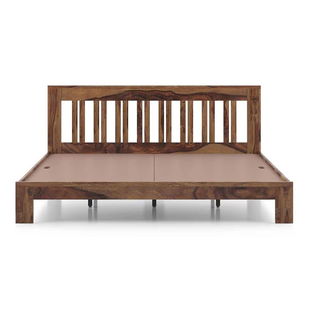 Beirut Solid Wood Bed Queen Size In Teak Finish