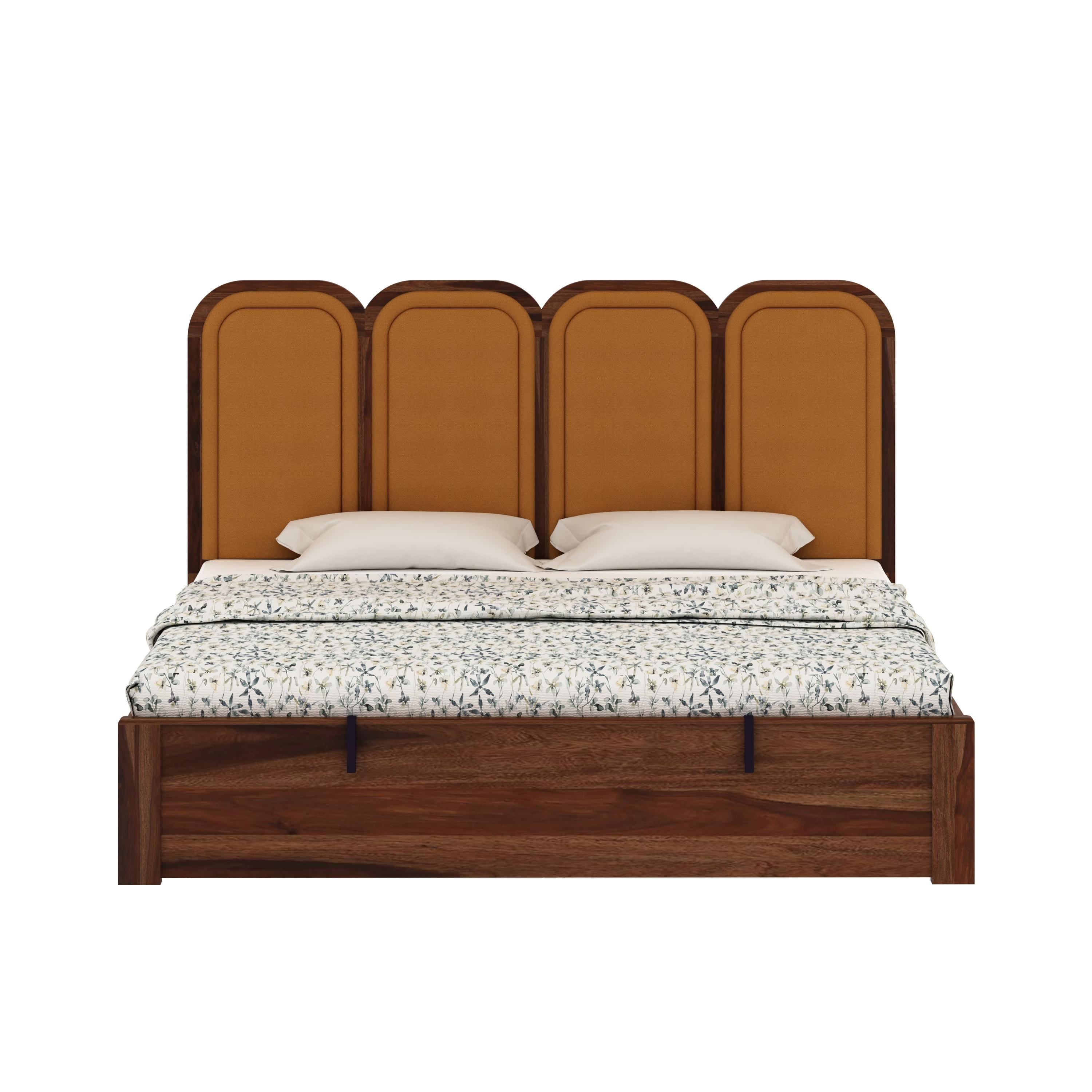 Aaram Sheesham Wood Queen Size Bed With Hydraulic Storage in Provincial Teak Finish