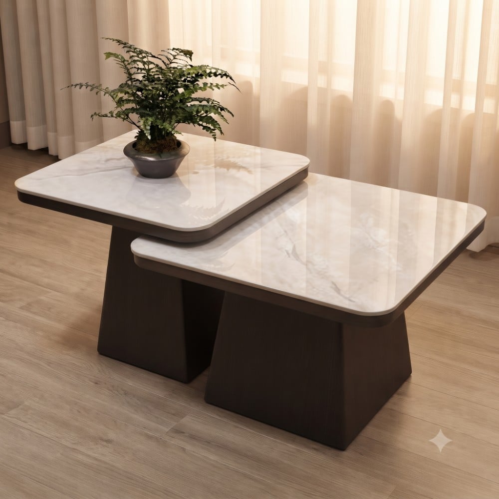 Geometric Nesting Marble Accent Table Set Soft Square Set of 2