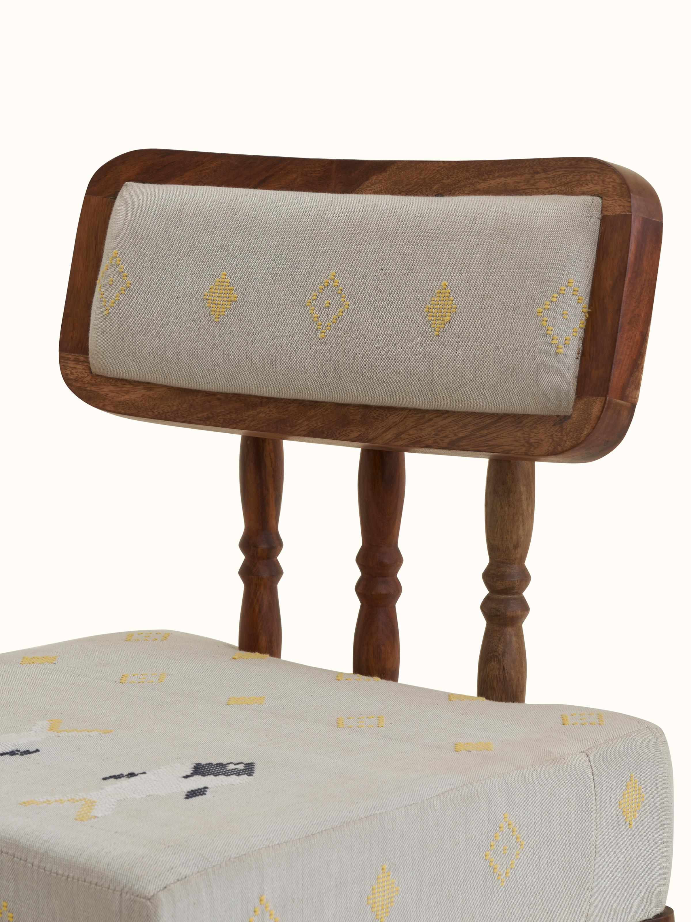 Detailed close-up view of Upholstered Sheesham Wood Bawan Buti Bar Stool showing craftsmanship