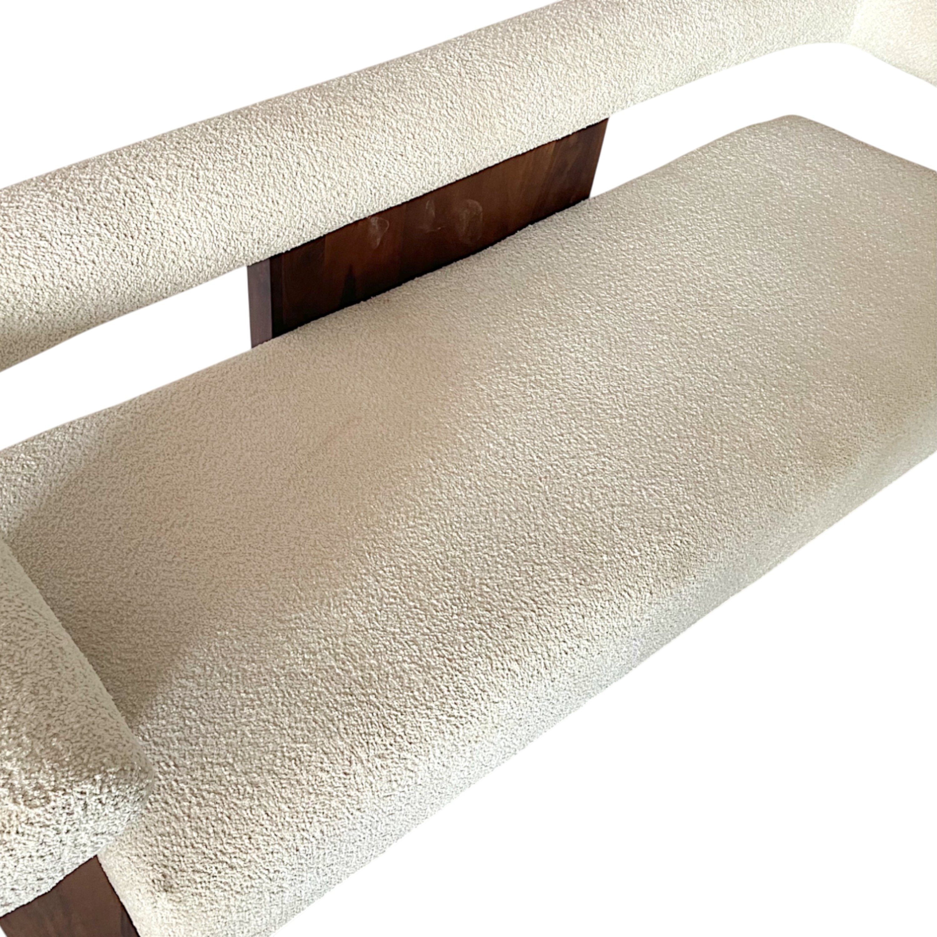 Westfield Sheesham Wood Mid Century 3 Seater Sofa (Off White Soft Boucle Fabric In Teak Finish)