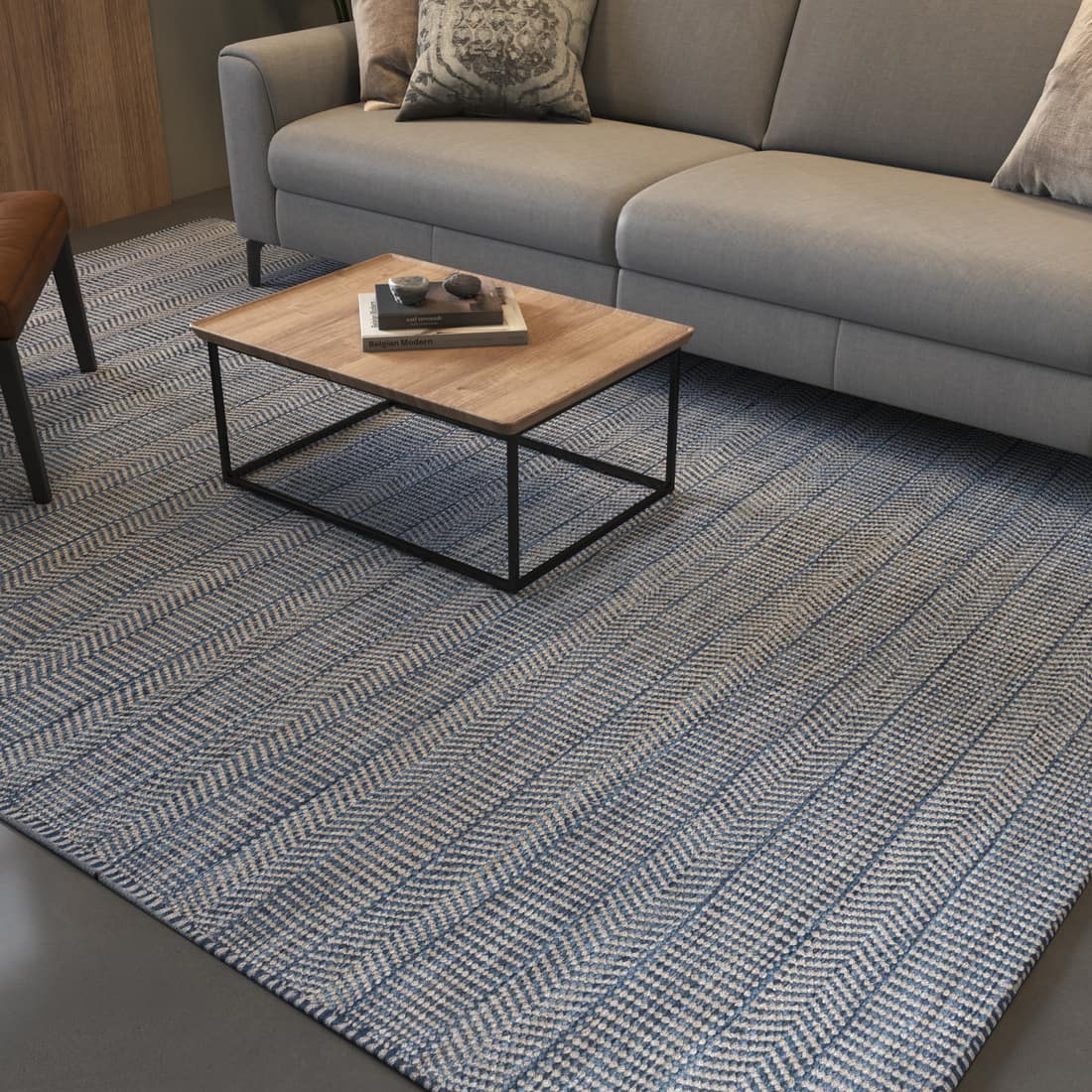 Jaipur Rugs Soft Liner Striping Wool And Viscose 6x9 Feet Milky Blue And Ink Blue Carpet