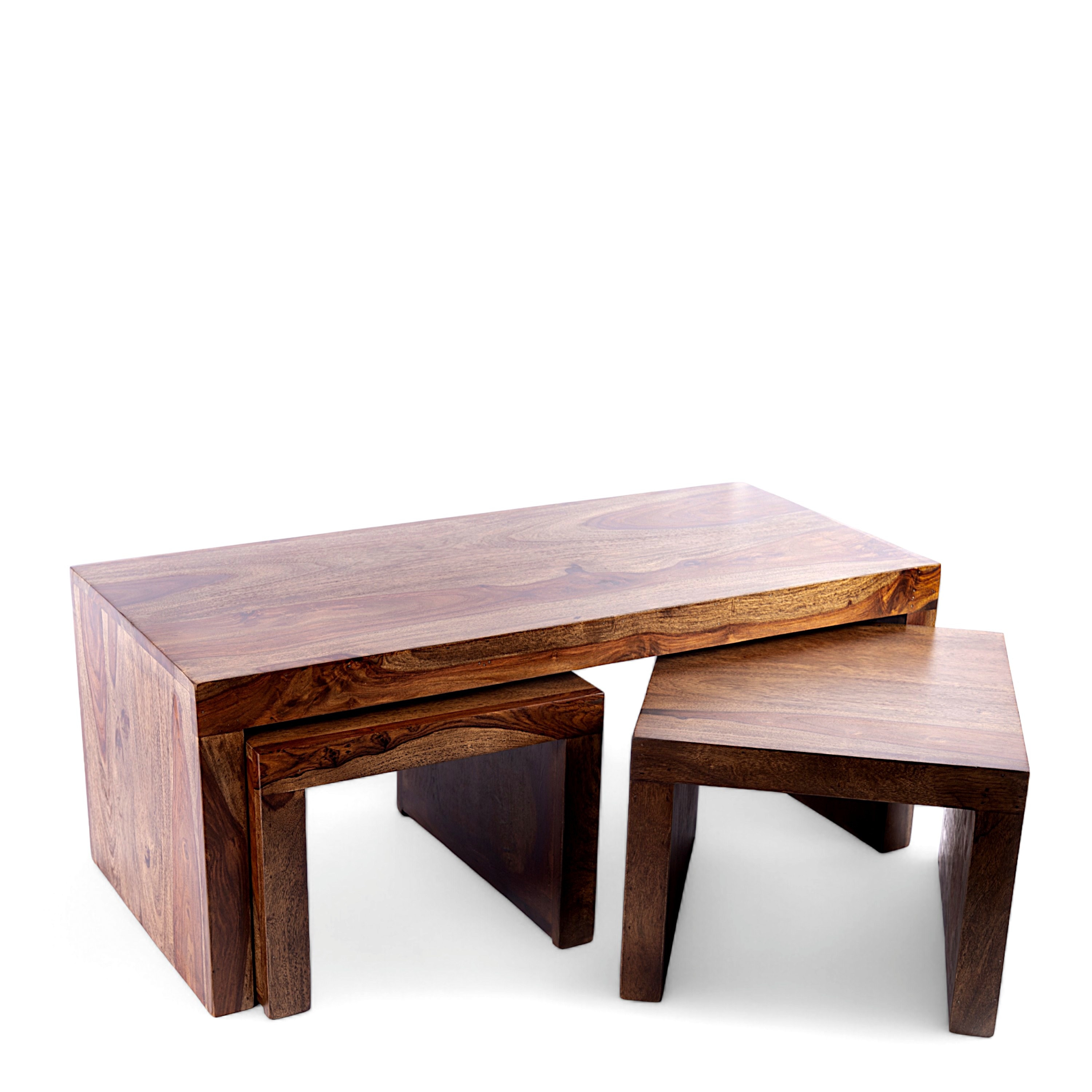 Kassel Sheesham Wood 2 Seater Coffee Table Set In Teak Finish