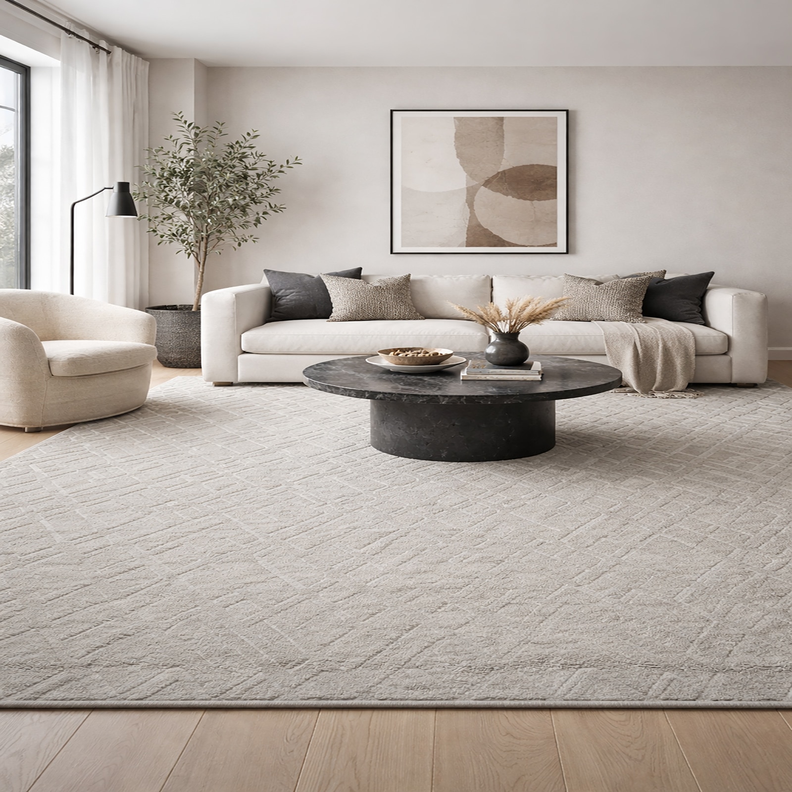 Chevron Texture Wool Rectangle Carpets Hand Tufted in Beige Colour - The Woven Legacy