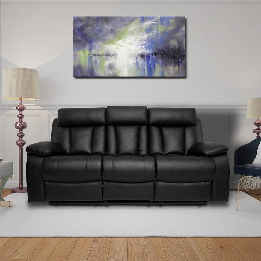 Magna Leatherette Three Seater Manual Recliner in Black Colour