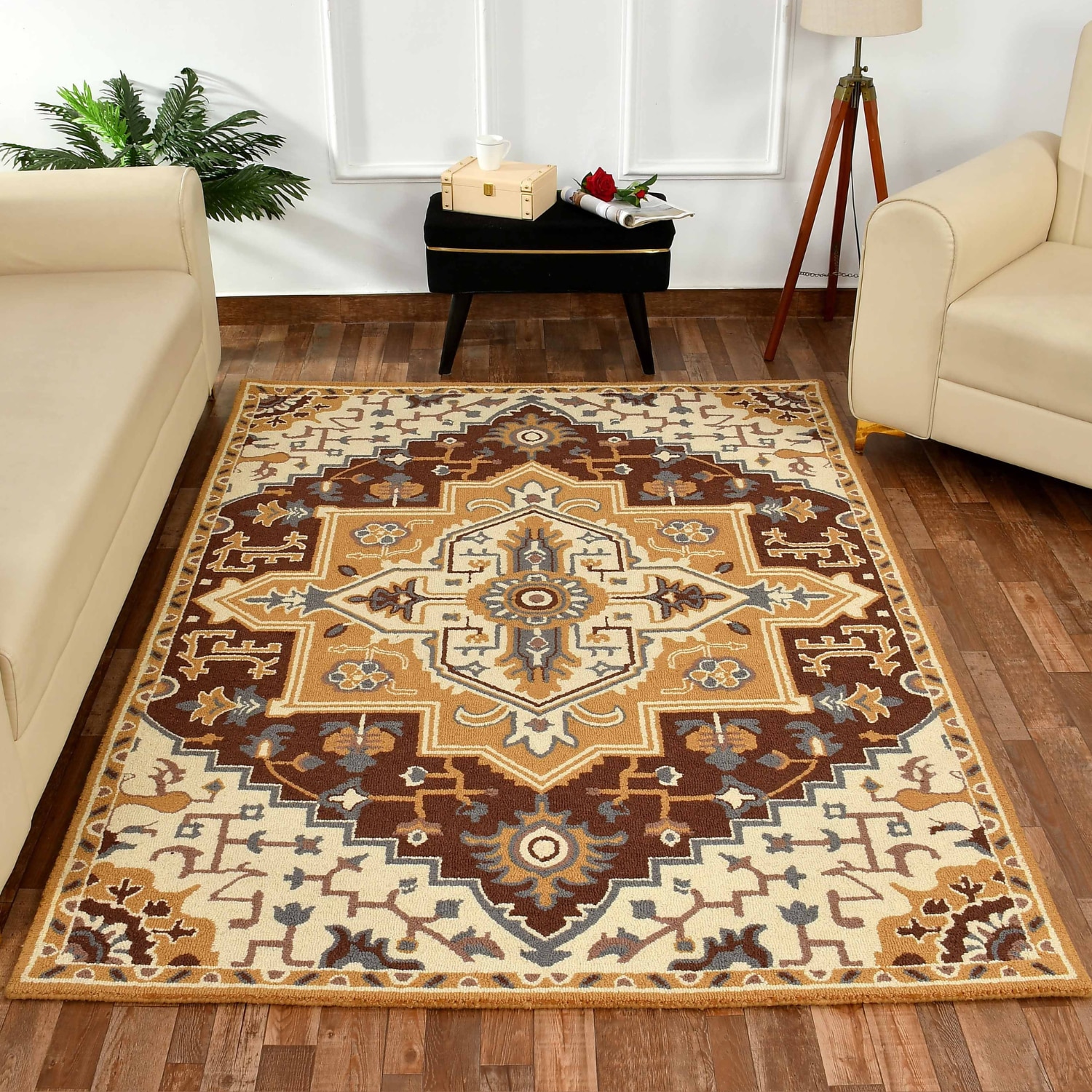 Presto Gold Traditional Hand Tufted Wool Carpet 5X7 Feet - Presto
