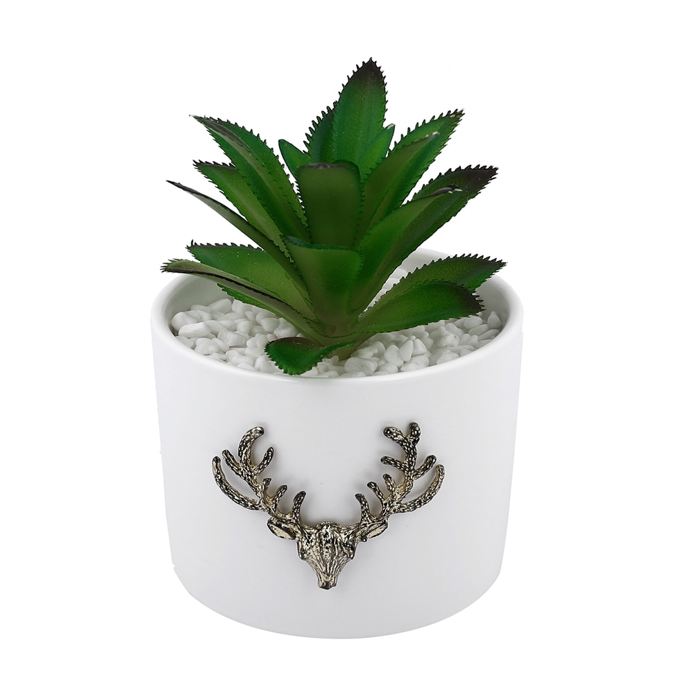 White 1 Pieces Succulent Artificial Plant With Pot
