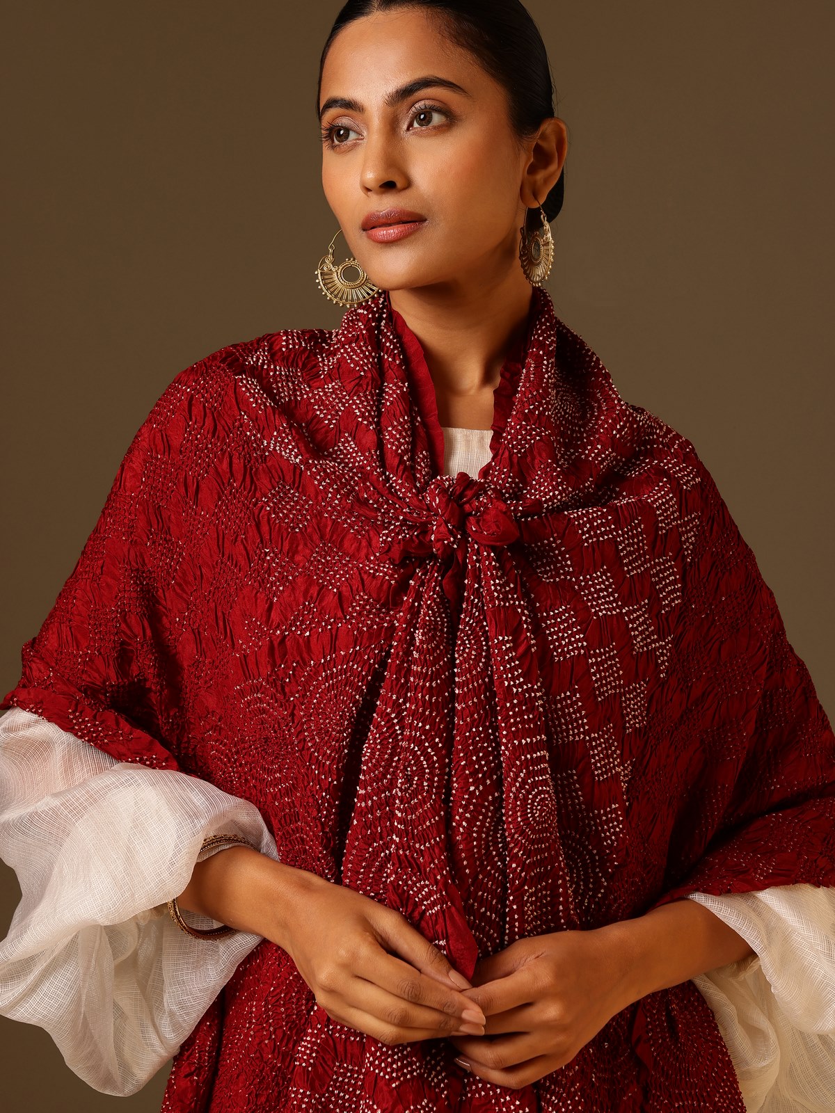 Maroon Silk Bandhani Tie & Dye Dupatta