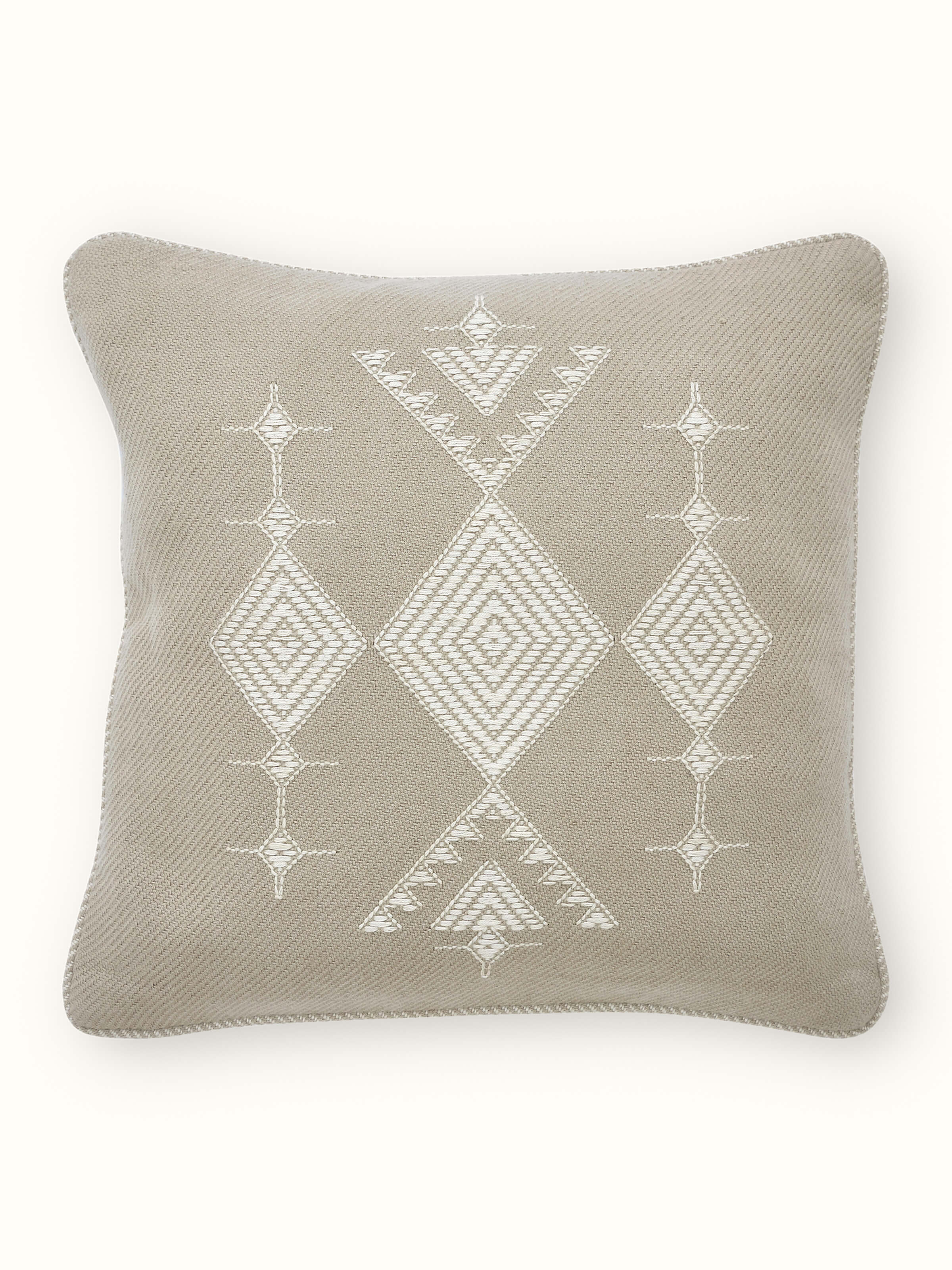 Godna Light Beige Buta Cotton Handwoven Pattu Cushion Cover