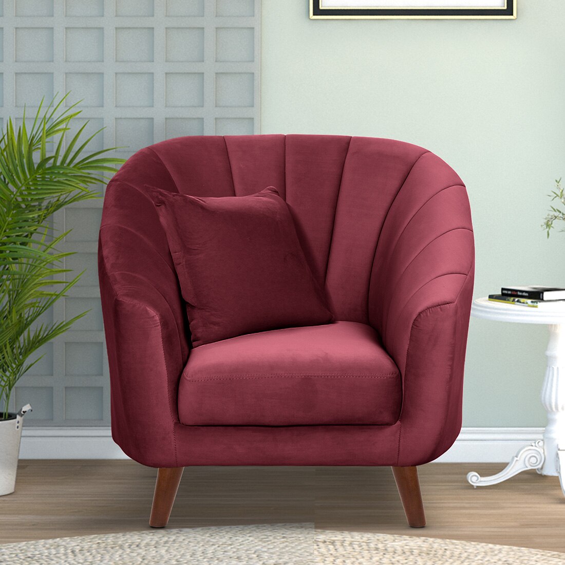 Nilo Velvet 1 Seater Sofa in Maroon Colour