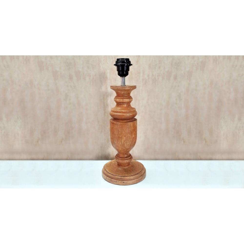 Fura Brown Handmade Ethenic wooden Table lamp in Trophy design with Black fabric shade