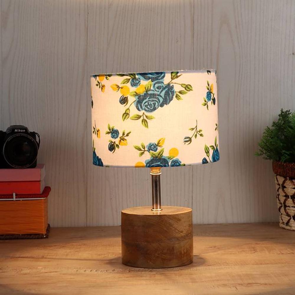Boswell Multicolour Fabric Shade Table Lamp with Natural Wooden Base