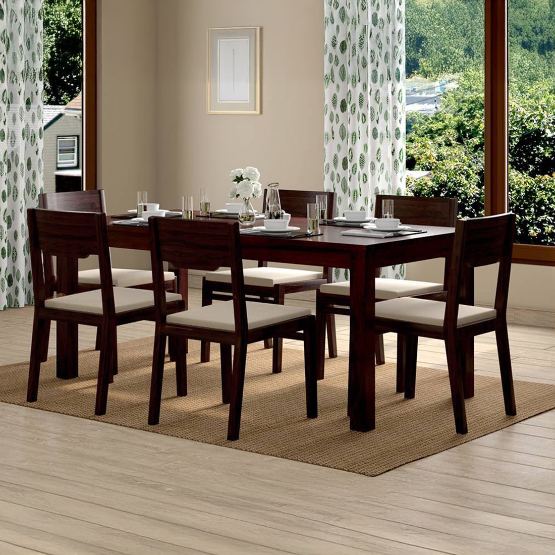 Aries Solid Wood Dining Chair in Mahogany Finish - Set of 2 - Urban Ladder