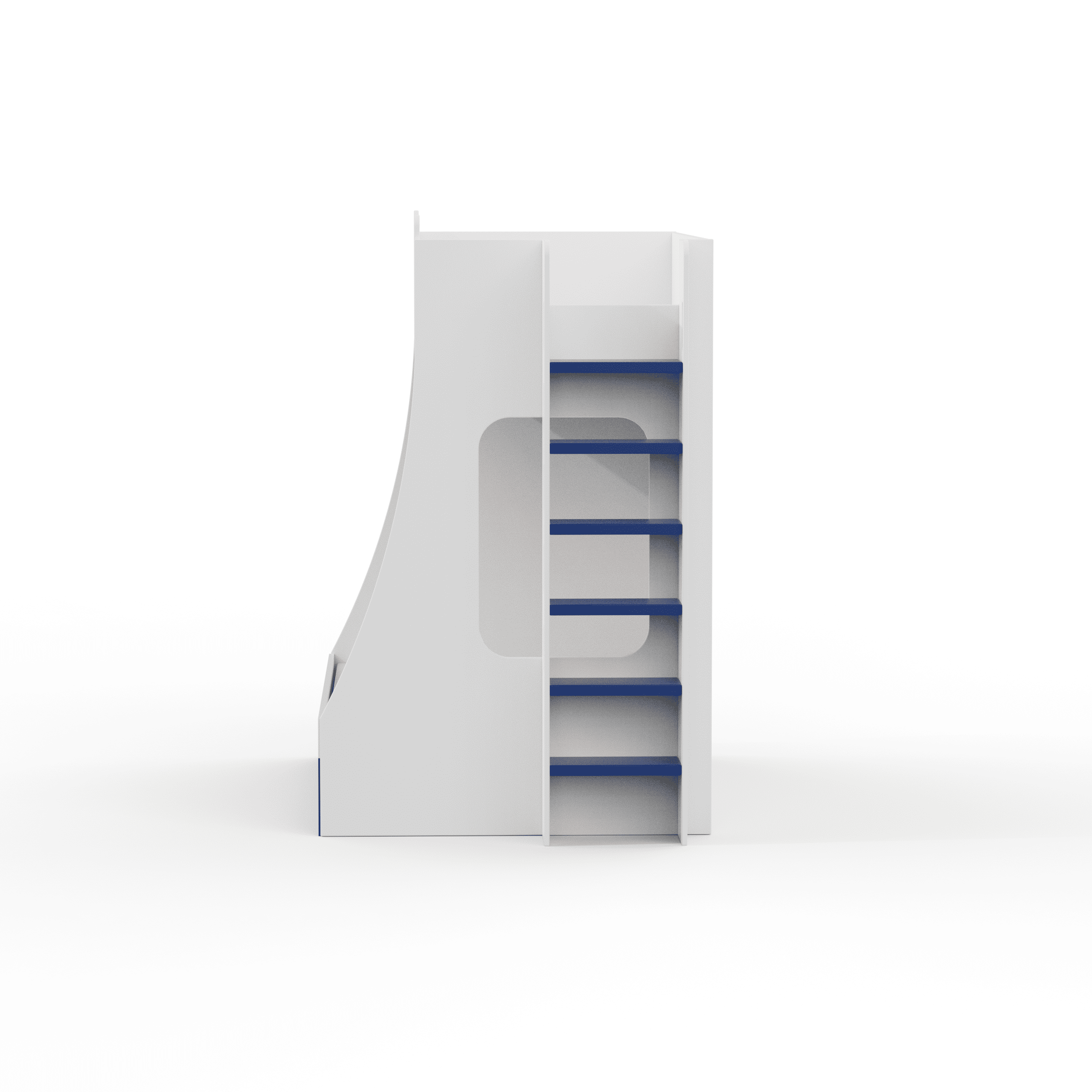 Galaxy Glide Bunk Bed With Drawers Storage And Ladder Space Print At The Back In White and Blue Colour
