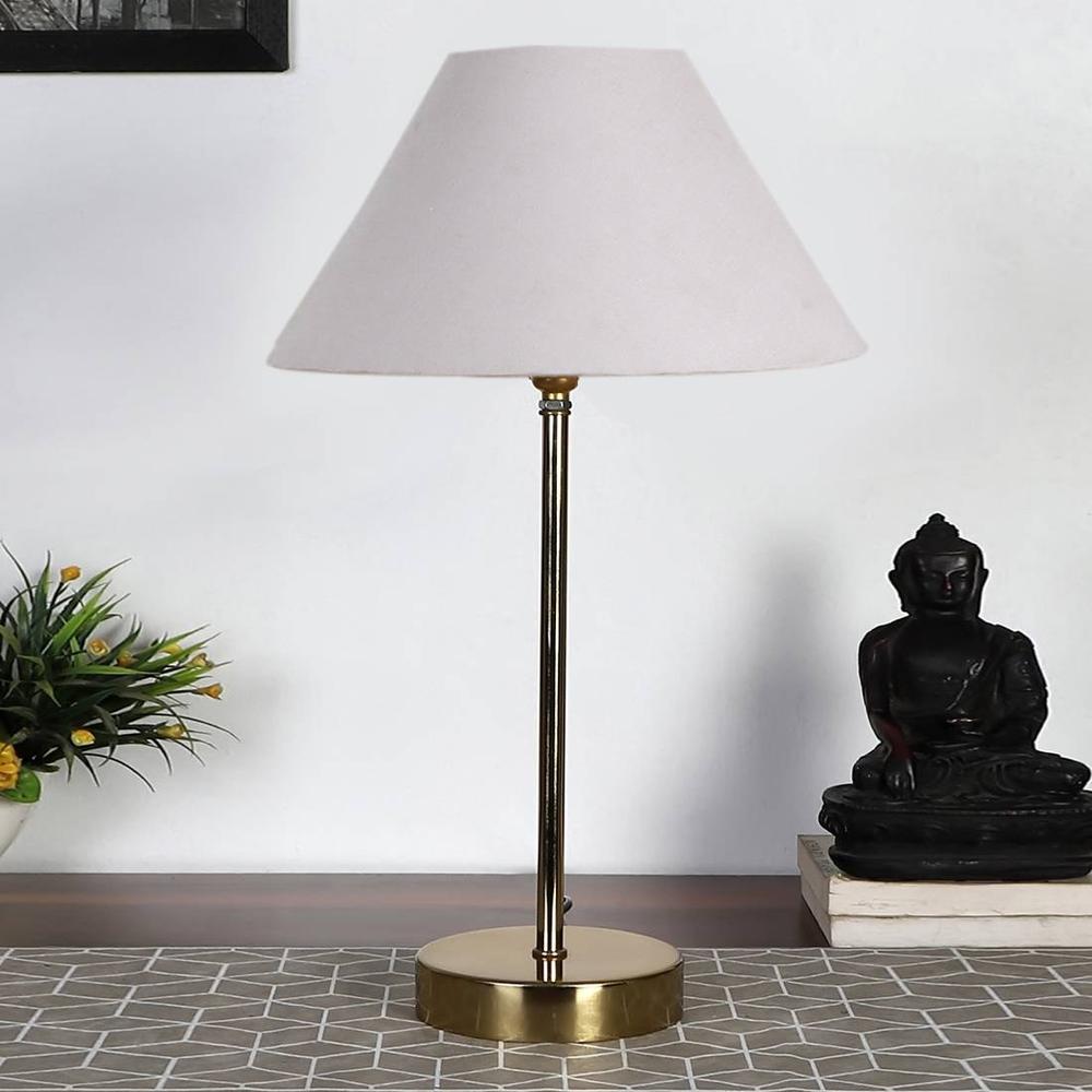 Grey cotton with Metal Gold Table Lamp