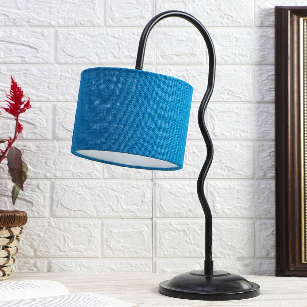 Turquoise Blue Jute Zig Zag Curvy Table Lamp with Iron base (SP45)