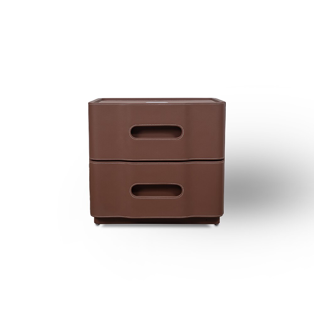 Bachman Leather Side Table in Brown Colour