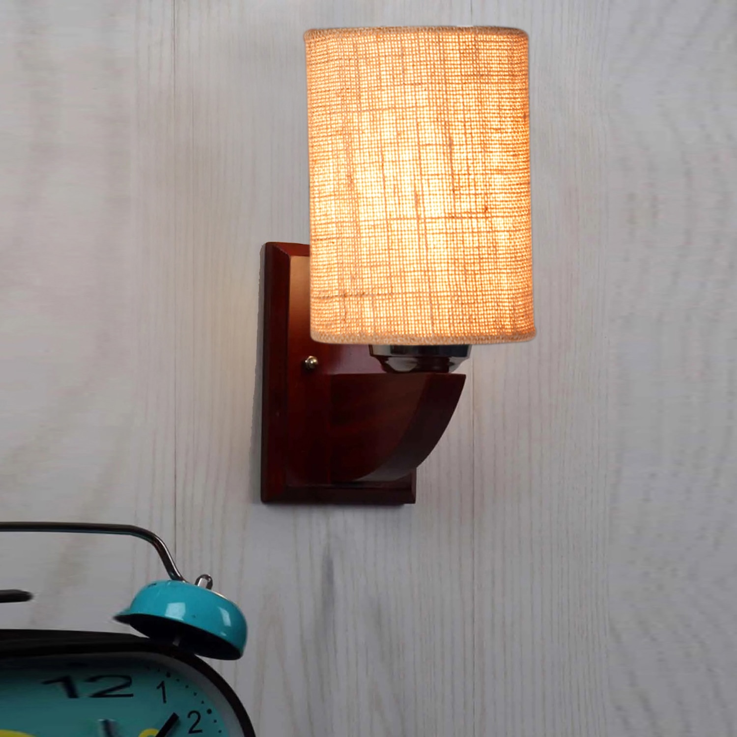 Devansh Solid Wood Electric Wall Light in Beige Colour with Beige Shade Count of 1 Light
