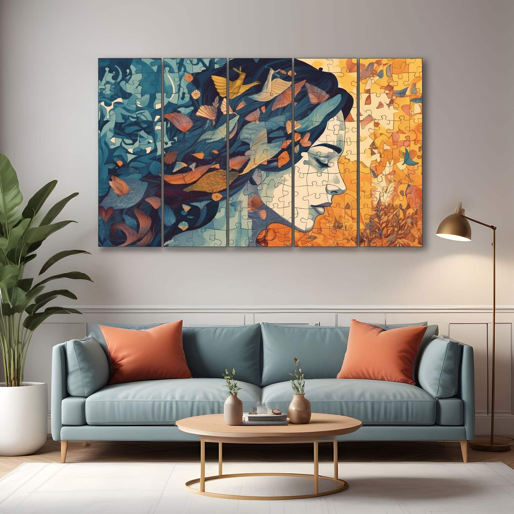 The Castle Decor Modern Abstract Woman Puzzle Wall Art Set of 5 27x48 Inch - The Castle Decor